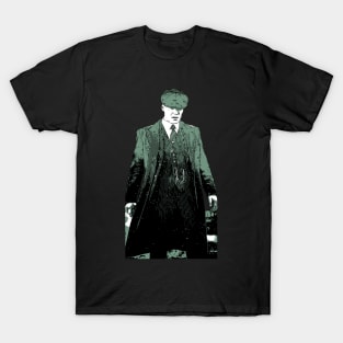 Thomas Shelby stands there emotionally, well dressed, and looks down as abstract comic art T-Shirt